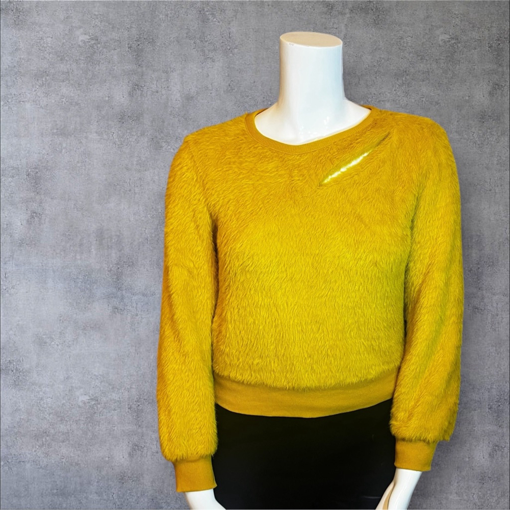 J.O.A. Mustard Faux-Fur Textured Sweater, M - Picture 3 of 13